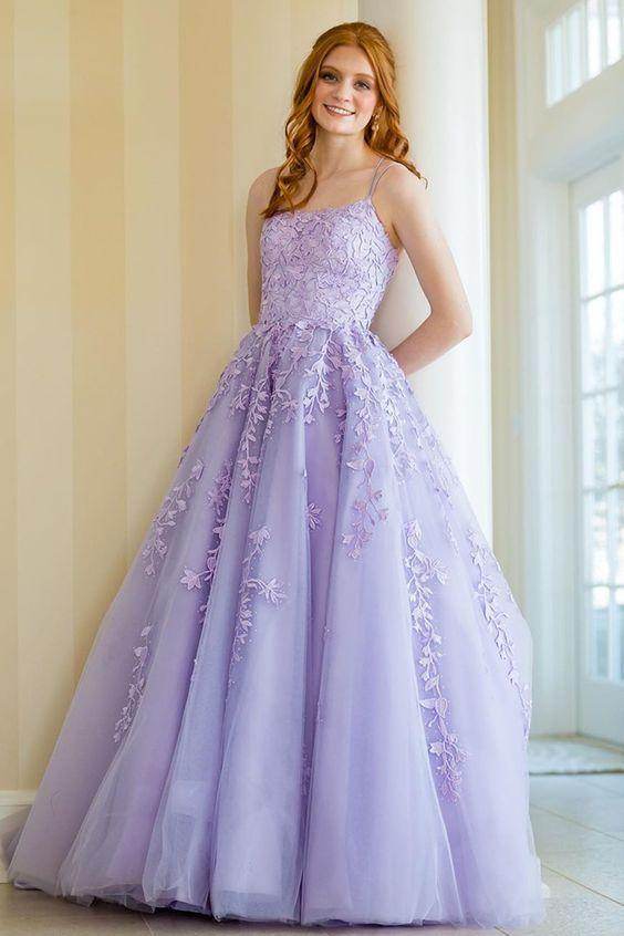 A-Line Sweep-Brush Train Tulle Prom Dress CS0403 - COCOMELODY